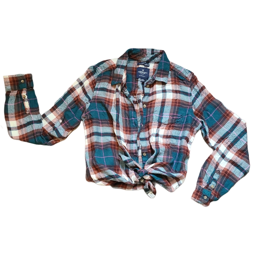 💖American Eagle Plaid Viscose Shirt Size S 3/$20
